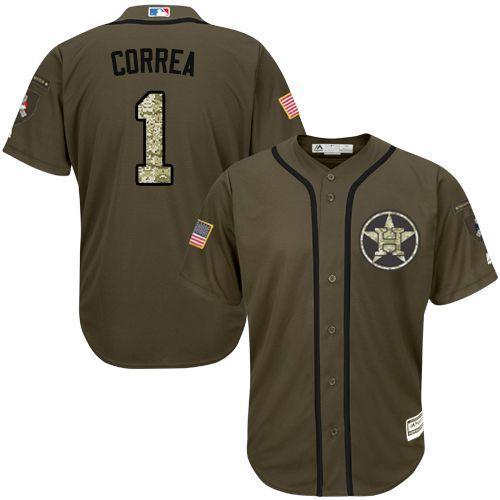 Astros #1 Carlos Correa Green Salute to Service Stitched Youth MLB Jersey